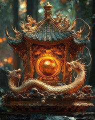 Fototapeta premium Majestic Dragon Sculpture in Mystical Forest Setting with Intricate Details