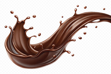 realistic liquid chocolate splash in wave style isolated on transparent background
