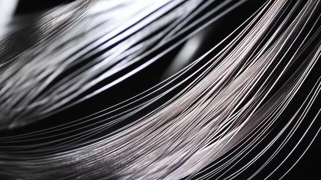 Abstract shot showcasing parallel white threads against a black background, creating a stark contrast and a play of light and shadow with artistic textures.