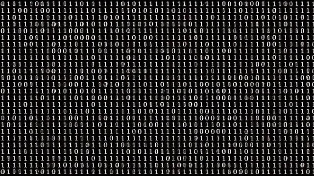 Binary Code Matrix: Abstract digital background featuring a matrix of binary code (0s and 1s), symbolizing digital information, technology, and data processing.