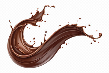 realistic liquid chocolate splash in wave style isolated on transparent background