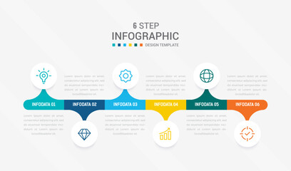 Business infographics design for Six Step, option, parts or process. Infographic 6 element design template for presentation. process diagram, step banner, flow chart, 6 option template.