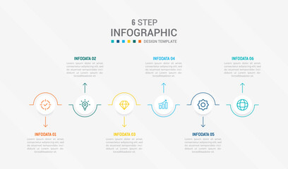 Business infographics design for Six Step, option, parts or process. Infographic 6 element design template for presentation. process diagram, step banner, flow chart, 6 option template.