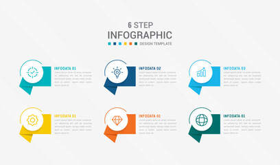 Business infographics design for Six Step, option, parts or process. Infographic 6 element design template for presentation. process diagram, step banner, flow chart, 6 option template.