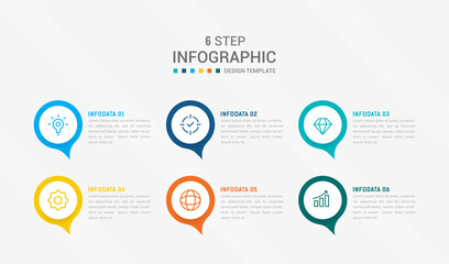 Fototapeta premium Business infographics design for Six Step, option, parts or process. Infographic 6 element design template for presentation. process diagram, step banner, flow chart, 6 option template.