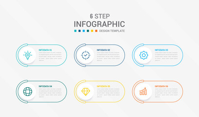 Business infographics design for Six Step, option, parts or process. Infographic 6 element design template for presentation. process diagram, step banner, flow chart, 6 option template.