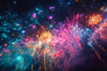 Vibrant Fireworks Display Illuminating The Night Sky