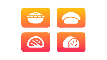 Food icons set rice bowl bread sushi watermelon