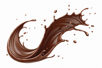 realistic liquid chocolate splash in wave style isolated on transparent background