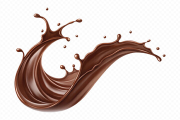 realistic liquid chocolate splash in wave style isolated on transparent background
