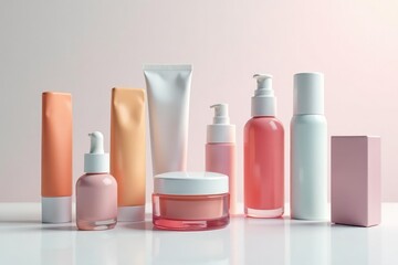 Various cosmetic containers on white backdrop , products, jars
