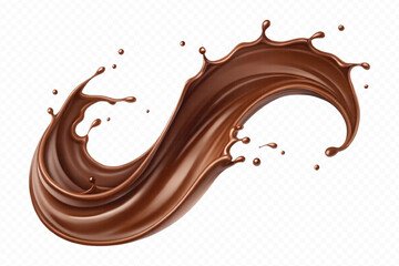 realistic liquid chocolate splash in wave style isolated on transparent background