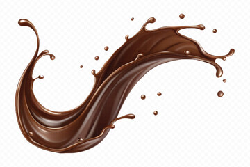 realistic liquid chocolate splash in wave style isolated on transparent background