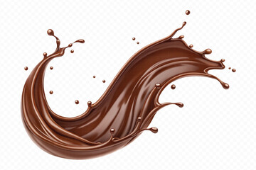 realistic liquid chocolate splash in wave style isolated on transparent background