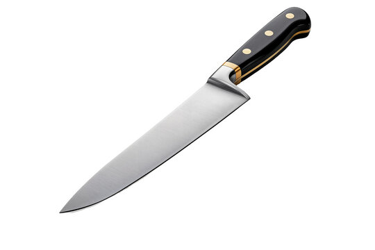 Stainless Steel Kitchen Knife with Black Handle, on white
