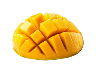 Fresh mango cut into cubes for healthy snacks and desserts on a transparent background, cut out