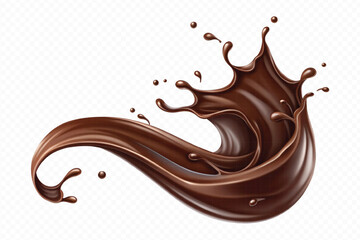 realistic liquid chocolate splash in wave style isolated on transparent background