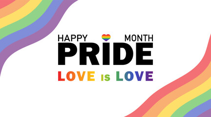 Pride month. Lgbtq+. Love is love.  Rainbow pride background for banner, poster, greeting card