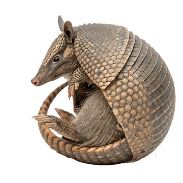 Armadillo in defensive posture rolled tightly isolated on a transparent background