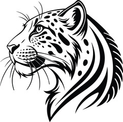 Tribal Leopard Head Tattoo Design: Bold Black and White Illustration with Intricate Details