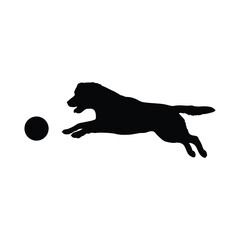 Labrador jumping at ball silhouette vector flat illustration design.