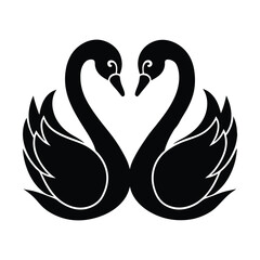 Flat and Minimal two swans in love romantic silhouette icon vector illustration