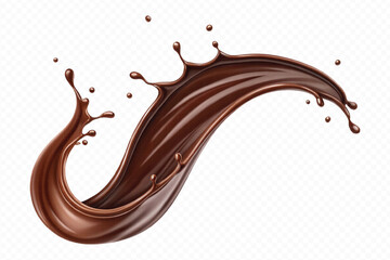 realistic liquid chocolate splash in wave style isolated on transparent background