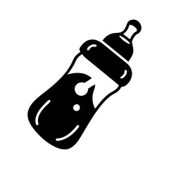 Simple black and white illustration of a baby bottle full of milk