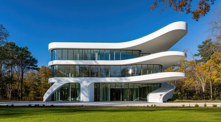Modern, white, curved office building