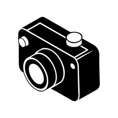 Black and white digital isometric photo camera, minimal design aesthetic