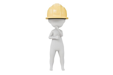 3d a man with safety helmet worker icon. Minimal Cartoon character construction worker holds yellow safety helmet. Construction site concept. human construction worker looking for a solution.3d render