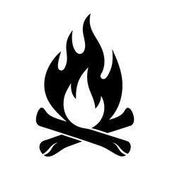A simple black and white illustration of a campfire with logs