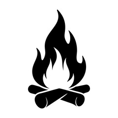 Simple and stylized black and white image of a campfire illustration