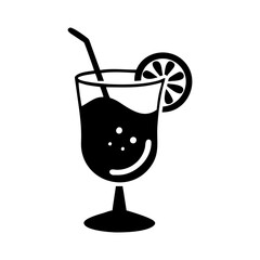 Elegant Black and White Illustration of a Refreshing Drink with Lemon Slice
