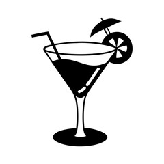 Elegant martini glass with straw, lemon slice, and umbrella icon vector