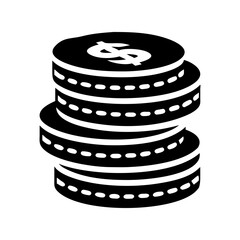 Stack of four black coins with dollar sign on top coin