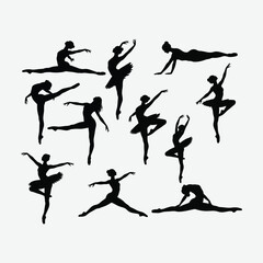 Elegant Female Gymnast & Ballerina Silhouette Set – Minimalist Vector Art of Dance Poses on White Background