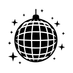 Black and white disco ball with stars creates a retro vibe