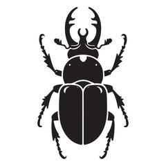 Detailed Black Rhino Beetle Vector Silhouette