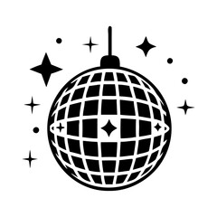 Retro Disco Ball with Sparkling Stars, a Classic Party Icon in Black