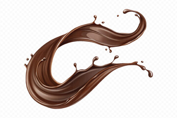 realistic liquid chocolate splash in wave style isolated on transparent background