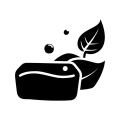 Natural soap with bubbles and leaf, organic hygiene concept, minimalist design