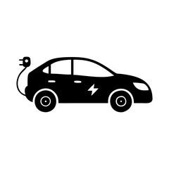 Simple vector design of an electric vehicle in black silhouette connected