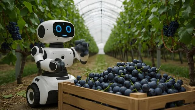 Robot harvesting grapes in greenhouse