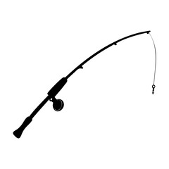 Silhouette of a fishing rod poised for angling, ready to catch fish