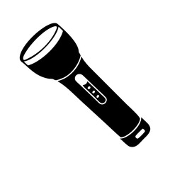 A black and white illustration of a flashlight for emergencies and adventures