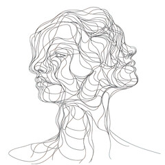 Fototapeta premium Abstract line art illustration of human head and shoulders drawing on isolate background