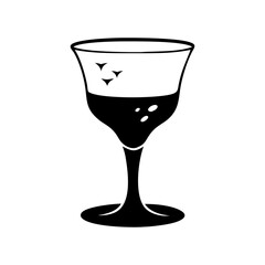 Elegant black and white wine glass illustration with unique reflection effects