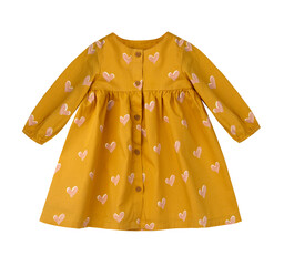 Yellow long sleeve baby dress isolated on white, object,nobody.