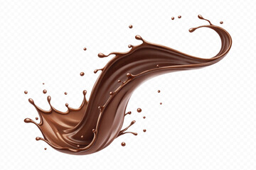 realistic liquid chocolate splash in wave style isolated on transparent background